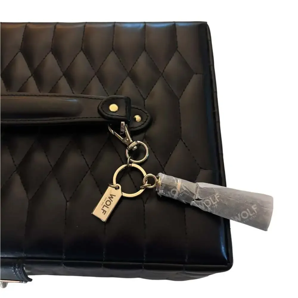 NWT WOLF Caroline Large Quilted Leather Jewelry Box in Black